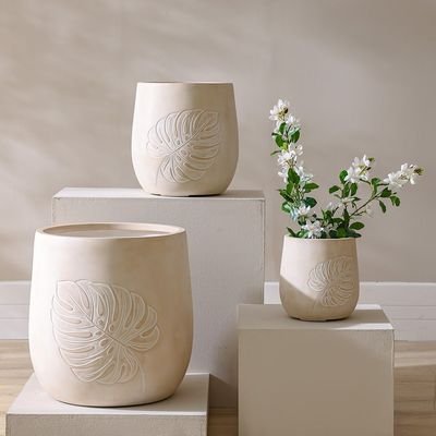 Fibre Clay Pot-Leaf Design-43.5x43.5x44 cm - Image 4