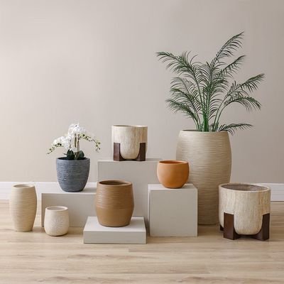 Fibre Clay Pot-Leaf Design-43.5x43.5x44 cm