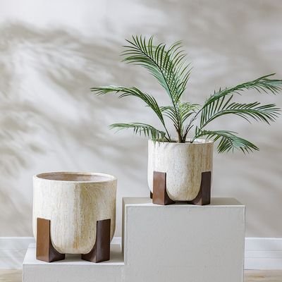 Fibre Clay Pot with Stand-44x44x41.5 cm - Image 5