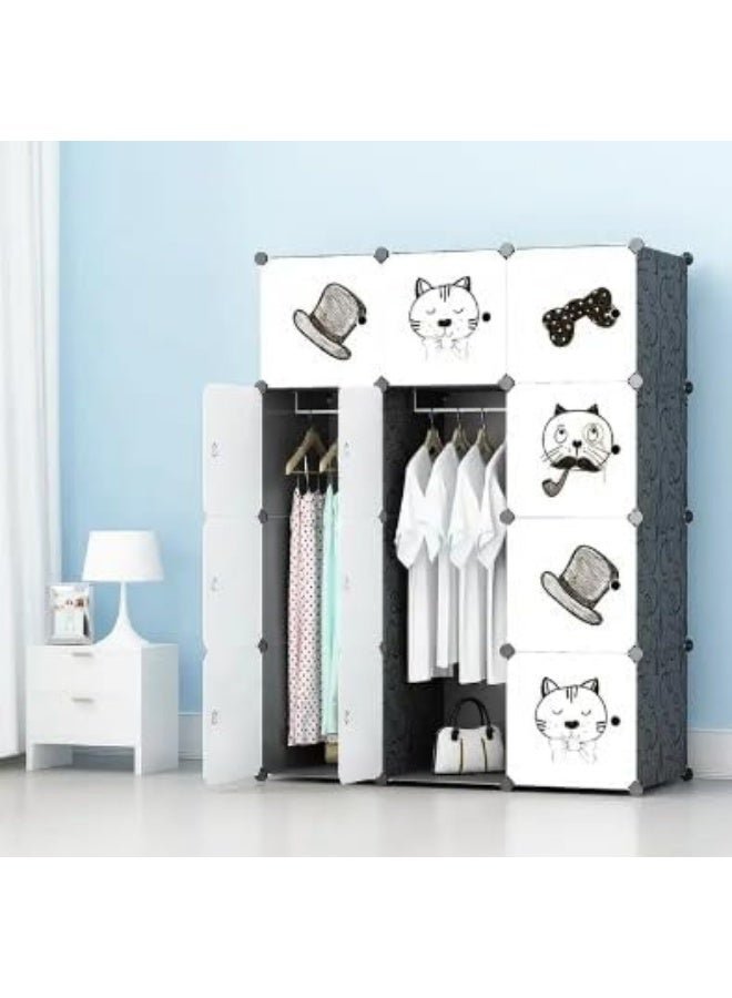 SUPAAR 12 Kids Wardrobe Organizer, Portable Resin Bedroom Armoire Cute Cartoon Dresser Closet Modular Cube For Children