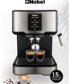 Nobel Coffee Machine, 1.5L Detachable Water Tank, Dual Stainless Steel Filter, 15 Bar Pressure Pump, High Pressure Frothing, Overheat Protection, Adjustable Steam Knob 1.5 L 1100 W NCM21 Black