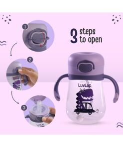 Luvlap Baby Bite Resistant Soft Silicone Straw Sipper Cup with Handle, with Weighted Straw, Sippy Cup with Anti Spill Lock, BPA Free, 6m+, 300 ml, Purple - Image 4