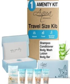 1-Shoppe All-in-Kit 1-Shoppe Aqua Organics Amenity Kit | Boxed Hotel Toiletries Bulk Set | 1 oz Shampoo, Conditioner, Lotion, Body Wash & Bar Soap | 5 piece set