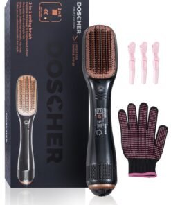 DOSCHER 1200 Watt Hair Dryer Brush Ceramic Dryer And Styler 2 In 1 Professional Black/Beige Gift box packaging