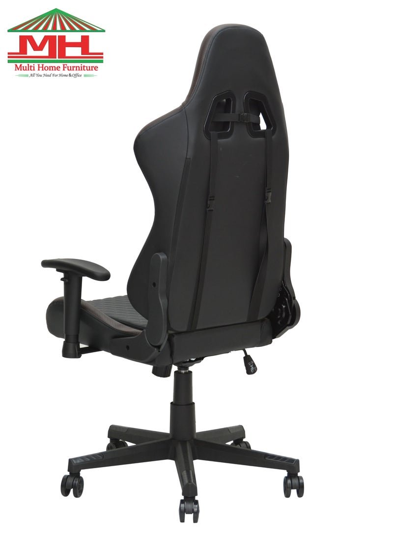 Multi Home Furniture Black & Brown Gaming Chair with Foot Rest | Ergonomic Chair & Recliner Chair with Headrest & Lumbar Support | High-Back PU Leather 360° Swivel Chair & Office Chair for Gaming PC & Home - Image 2