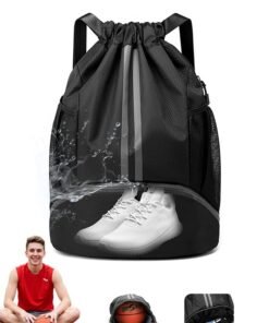 Polish'D Drawstring Backpack Gym Bag with Shoes Compartment for Soccer, Basketball, Swim, Water-Resistant String Backpack Beach Cinch for Women Men