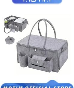 Motim 15.7 * 9.4 * 7.9 Inch Baby Diaper Caddy Organizer Portable Diapers Storage Tote Bag with Roll Lid and Removable Dividers for Changing Table or Car