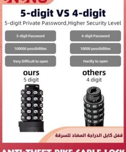 Alternative view of UNUNS Bike Locks Bicycle Chain Lock,Anti Theft Bicycle Cable Lock,5-Digit Resettable Combination Password Chain Lock,Security Protection Motorbike Lock,Coiling Cable Lock,Black-120cm