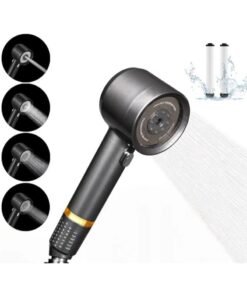 OUYoo High Pressure Handheld Shower Head with Cotton Filter, 4 Modes Water Saving Filter, Pause Switch, Luxury Gray Showerhead for Healthier Bathing Experience.（Gray）