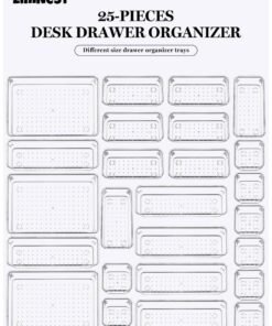 ZIMNEST 25 PCS Clear Plastic Drawer Organizers Set, 4-Size Versatile Bathroom and Vanity Drawer Organizer Trays, Storage Bins for Makeup, Bedroom, Kitchen Gadgets Utensils and Office