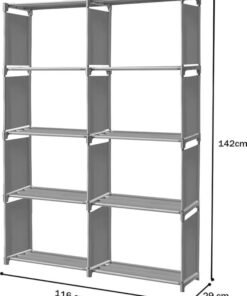 YouCopia Collapsible Wardrobe 8 Shelves Storage Clothes Storage Rack Quick Wardrobe/Cabinet/Multipurpose Storage Rack, Foldable, Collapsible Fabric Organizer for Home Office (Plani Grey)