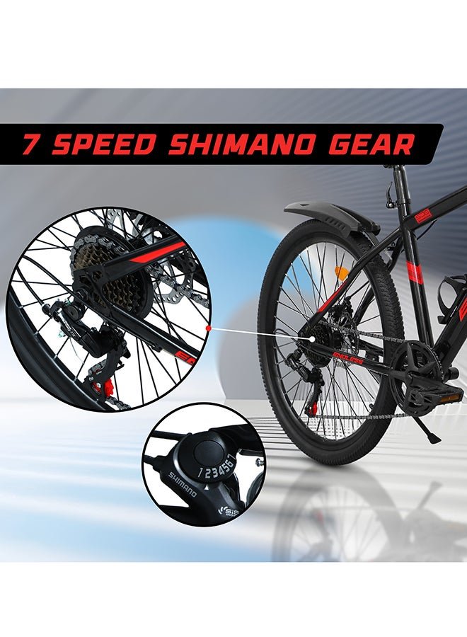 ENDLESS High Carbon Steel Mountain Bike|18 Inch Frame Size | 27.5 Inch Wheel Size | 7 Speed Shimano Gear | Dual Disc Brakes | Bike For Men & Women | Black Red Color - Image 5
