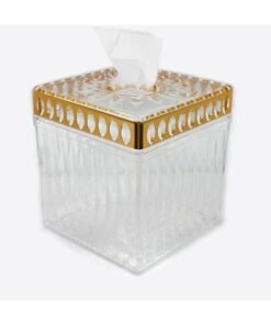 ECVV Acrylic Delux Tissue Holder Box Transparent Paper Roll clear Square Napkin For Home | Office | Restaurants | Hotels | Bathroom vanity countertops | Square Gold & TP