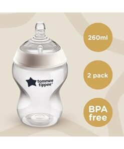 tommee tippee Pack Of 2 Closer To Nature Baby Feeding Bottles With Anti-Colic Valve, Slow-Flow, 0 Months +, 2 X 260 ML, Clear - Image 3