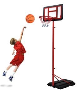 XiuWoo Portable Basketball Hoop Stand Set With Sturdy Base, 145cm-250cm Adjustable Height Basketball Goal System, Outdoor Basketball Hoop Goals for Kids, Youth, and Adults in The Backyard, Driveway with Basktball and Inflator pump