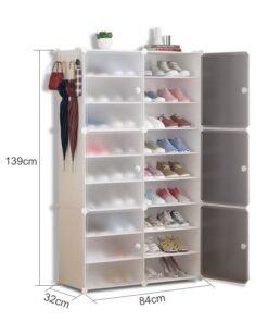 Alternative view of XiuWoo 18-Cube Diy Plastic Shoes Cabinet With Translucent Doors Portable Modular Shoe Storage Organizer Tower Shelf Expandable Shoes Rack 139X32X84 Cm Plastic