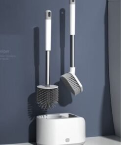 Haidue Silicone Toilet Brush and Holder with Bristle Scrubbers Set for Cleaning Bathroom Rust Free  Non Slip Long Handled Toilet Brush