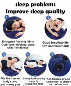 Alternative view of ZCM-HAPPY Thick Foldable Outdoor Camping Air Flocking Mattress - Portable, Inflatable, Ultra Comfortable with Hand Pump, Air Pillow and Accessories, Ideal for Camping, Hiking and Travel (191x137x22 cm)