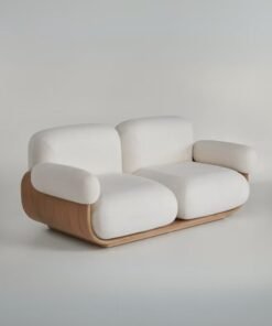 Premium Cannoli Modern Sofa, Contemporary Luxury Living Room Furniture, White Upholstery with Wooden Base