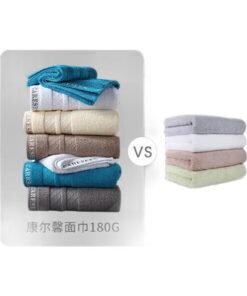 Canasin Hotel Towels, Pure Cotton Thickened Absorbent Face Towels, 2-Pack Face Towels, White + Gray, 75*40Cm, 180G