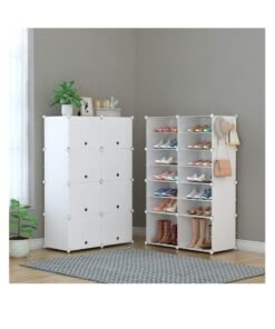 Arabest Shoe Rack 8 Tier Shoe Rack Storage Cabinet - 32 Pair Capacity Plastic Shoe Shelves Organizer, Space-Saving Multifunctional Shoe Storage for Closet, Hallway, Bedroom, Entryway (White Transparent, 16  Cubes)