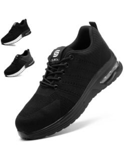 SLIMTA Safety Shoes Men Women Steel Toe Cap Boots Mesh Breathable Lightweight Comfortable Puncture Proof Industrial Factory Work Protective Black Sneakers