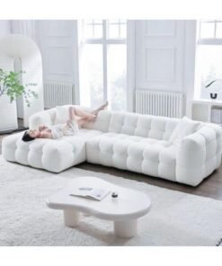 Al Zakharef Furniture Milbrey Fleece Fabric Overstuffed Multifunction Cloud L-shaped Sofa Chair set for Living Room Office - White Right side