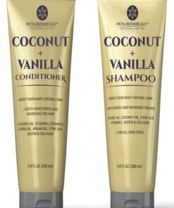 Nuva Botanicals Coconut Shampoo and Conditioner, Vanilla Shampoo and Conditioner with Biotin and Collagen- Moisturizing Shampoo and Conditioner Set with Jojoba Oil, Argan Oil and Vitamin E(6.8oz each)