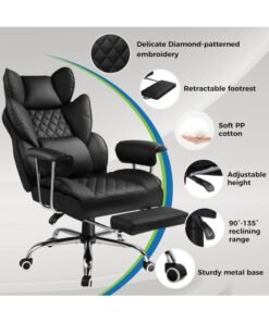 Alternative view of GTPLAYER Big & Tall Home Office Chair with Pocket Spring Lumbar Support, Ergonomic Comfortable Wide Office Desk Computer Gaming Chair with Outward Fixed Soft Armrests & Footrest PU Leather, black