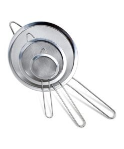 SKY-TOUCH 3-Piece Stainless Steel Fine Mesh Strainer Set with Handle – 3 Sizes (20cm, 14cm, 12cm) for Kitchen, Food, Tea, Coffee, Juice, Quinoa, Rice, Flour, Baking, and Cooking