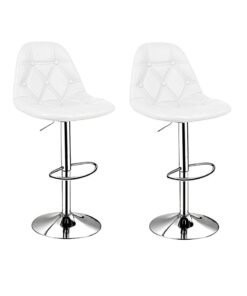 Sabir & Bros Furniture LLC SBF Height Adjustable Bar Stools | Set of 2 PU Leather Swivel Chairs with Backrest and Footrest | Hydraulic Chrome Base for Kitchen & Dining, White