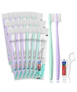 Lomgwumy Disposable Toothbrushes, Toothbrush And Toothpaste, Toothbrush And Toothpaste Travel, Comes With Floss Picks, Individually Packaged, 2 Colors, Suitable For Hotel, Home, Camping, Travel (PACK-30)
