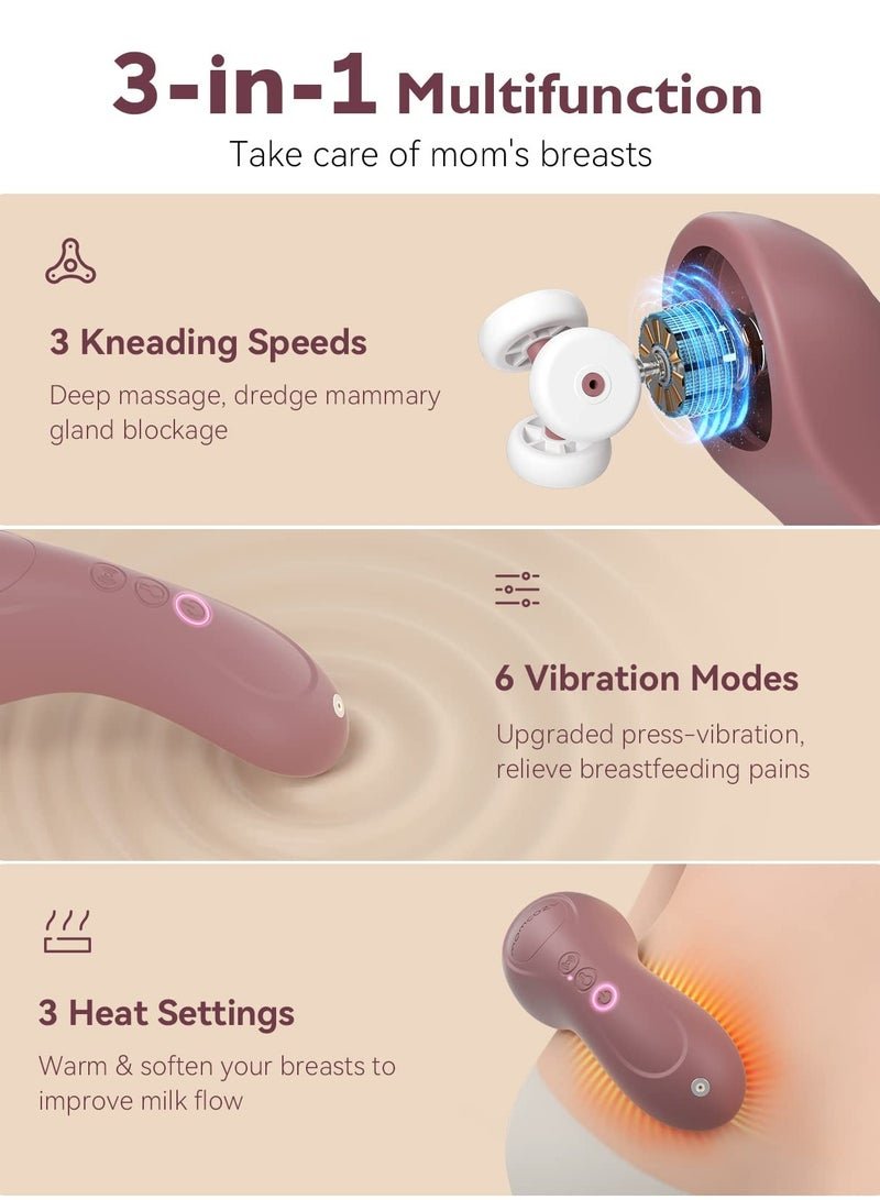 Momcozy Kneading Lactation Massager with Heat, 3-in-1 Real-Like Massage for Relieve Clogged Ducts, Breast Massager Warming for Breastfeeding, Improve Milk Flow, Dusty Rose - Image 4