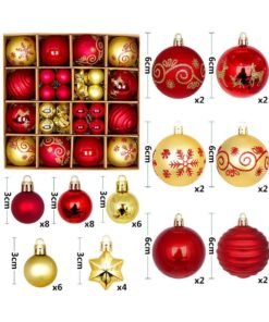 AUTOYSUR 44 Pcs Tree Balls Ornaments, Festival Decorative Hanging Baubles for Home Party Holiday Wedding Tree Decorations (Red/Gold)