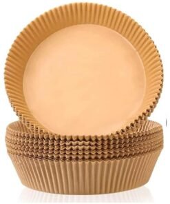 SKY-TOUCH 100 Pieces Disposable Non Stick Parchment Paper for Air Fryer Round 16cm, Brown