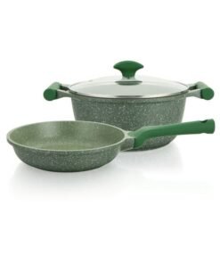 Prestige Essentials Granite Non Stick Set Combo | 26cm Fry Pan + 26cm Casserole With Lid |  Induction Cookware Set 3 Pieces - Green