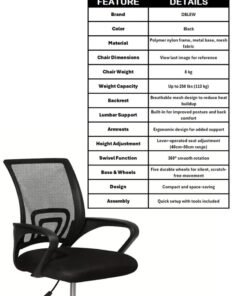 DBLEW Office Chair with Lumbar Support, Adjustable Height & 360° Swivel for Home or Office