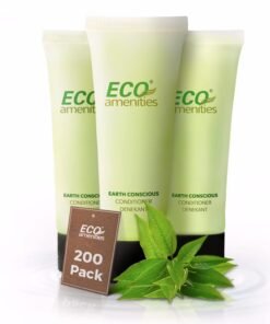 ECO AMENITIES Travel Size Conditioner - 200 PACK, 30mL, 1 oz Hotel Conditioner Bulk Supplies for Guests - Green Tea Scent Eco Conditioner, Mini Conditioner with Flip Cap, Clear Container