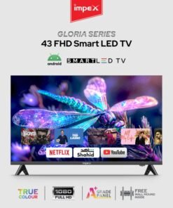 Impex 43-Inch Full HD Smart LED TV - Android, Quad Core, Frameless, A+ Panel, Wi-Fi, 2 HDMI, 2 USB, RJ45, 1920x1080 Resolution, 178° View, Slim Design, 2 Year Warranty - Gloria 43 Smart Black