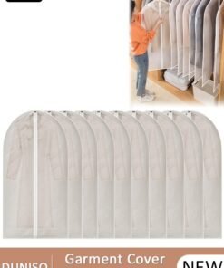 DUNISO 10 Pack Clear Garment Bags for Hanging Clothes with Full Zipper, Dust Proof Clothes Bag Travel Hanging Garment Bags for Closet Storage, Suit Bags for Long Clothes 60*140cm