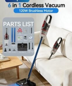 Yaqeen 6 In-1 Cordless Vacuum 120W Brushless Motor, Handheld Vacuum Cleaner 12000 Pa Powerful Suction, Vacuum Cleaner With Washable HEPA Filter Type-C Charging 2 Power Modes, For Hardwood Floor Pet Hair Car & Carpet