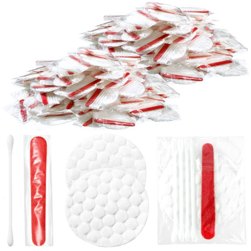 Tondiamo 200 Pieces Hotel Vanity Kit Individually Wrapped Hotel Amenities Disposable Travel Size Hotel Hospitality Supplies Each Includes 2 Cotton Pads 4 Cotton Swabs Nail File for Motels Makeup Toiletries