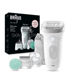 BRAUN Silk-epil 7 SkinSpa 7-081 Epilator Wet & Dry, Deep body exfoliation brush, Pouch. + 6 Extra White