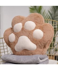 CityRiya-Long Travel Blanket and Pillow, 3 in 1 Cat Paw Blanket Pillow for Car, Plush Blanket + Cat Paw Throw Pillow + Hand Muff, Foldable Zipper Airplane Blankets Set, Soft Sofa Cushion Pillows (coffee)