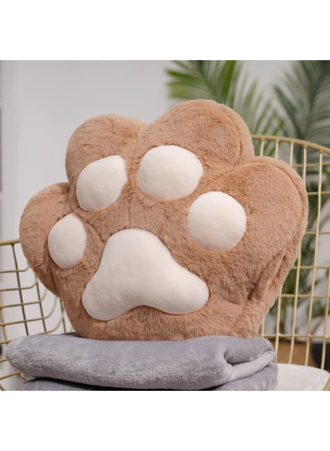 CityRiya-Long Travel Blanket and Pillow, 3 in 1 Cat Paw Blanket Pillow for Car, Plush Blanket + Cat Paw Throw Pillow + Hand Muff, Foldable Zipper Airplane Blankets Set, Soft Sofa Cushion Pillows (coffee)