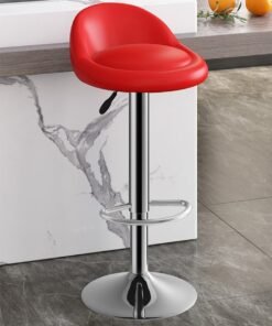 Bar Stool, PU Leather Padded Barstool with Back and Footrest, Height Adjustable Counter Height Swivel High Stool for Bar, Kitchen Island, Dining Room, Red