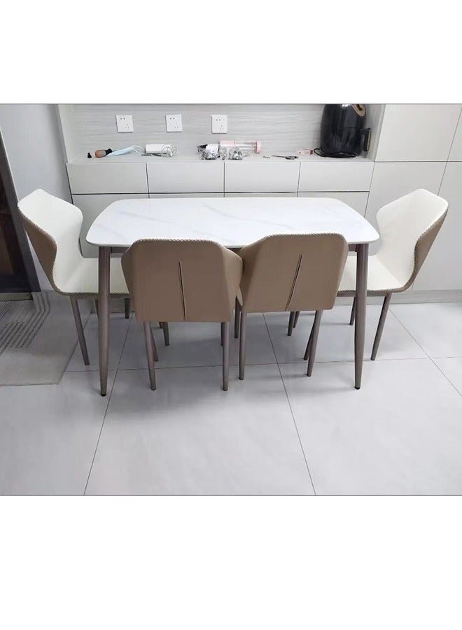 C&C Home Modern Multipurpose Industrial Standard Rectangle Sintered Stone Dining Table and 6 Curved Ergonomic Chair Set for Kitchen Restroom140x80x75 and 43x54x84 cm