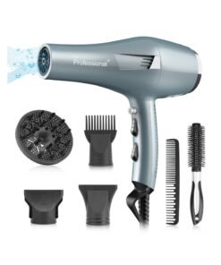 AccLoo Professional 2000W Hair Dryer with AC Motor Ionic Blow Dryer for Fast Drying 3 Heat & 2 Speed Settings Diffuser & Concentrator Salon Results at Home (Men/Women)