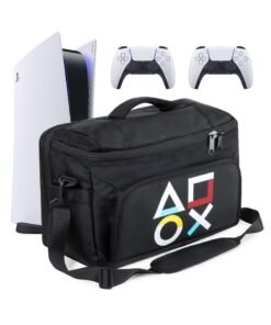 XICEN Protective Case for PlayStation 5/PS5 Slim, Large Capacity Carrying Case with Shape Pattern, Adjustable Travelling Shoulder Bag for PS5 Disc/Digital Console Storage