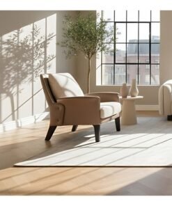 DANUBE HOME Floransa Fabric Arm Chair | Armchair | Modern Design Single Seater Accent Chair | Comfortable Living Room Furniture L80xW80xH90cm - Light Beige/Brown